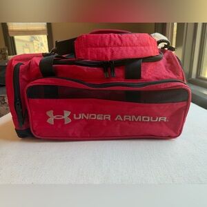 Vintage Under Armour Red Men's or Women’s Duffel with Logo Front Pocket.